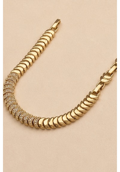 Balenbi Jewelry Kadın Taşlı Balık Sırtı Model Kararmaz Çelik Bileklik 14k Gold Renk 1133 Altın
