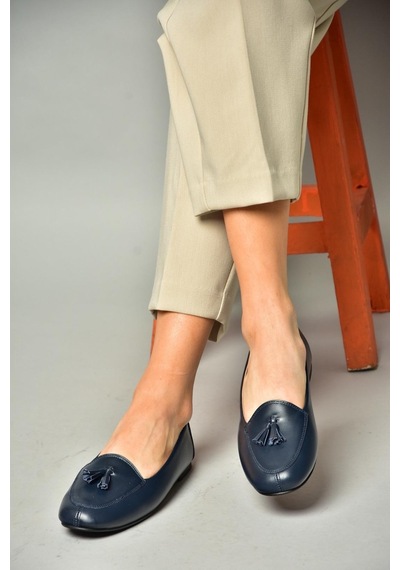 Fox Shoes R667001203 Lacivert Hakiki Deri Babet Lacivert
