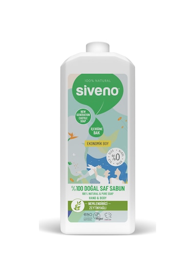 Siveno %100 Doğal Sıvı Kastil Sabun Zeytinyağlı Yoğun Nemlendirici Bitkisel Vegan 1 L