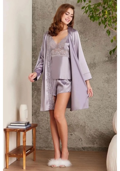 Pierre Cardin 7015 Kadın Dantelli Saten 4'lü Set-royal