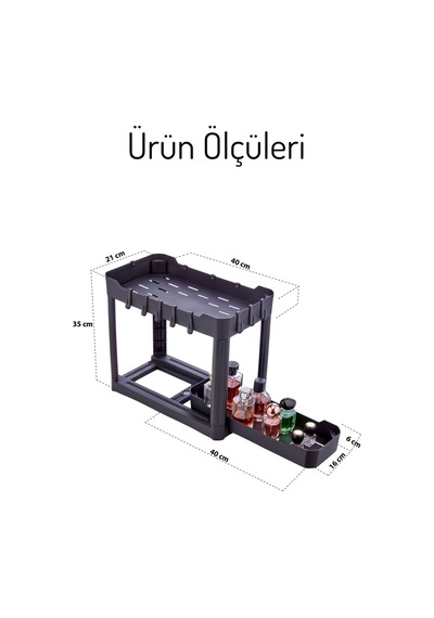 İki Katlı Fonksiyonel Düzenleyici Dolap, Evye Altı, Tezgah Üstü Siyah Siyah