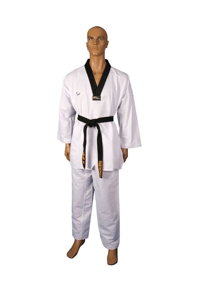 Haşado Wt Onaylı Fitilli Siyah Yaka Taekwondo Elbisesi Beyaz