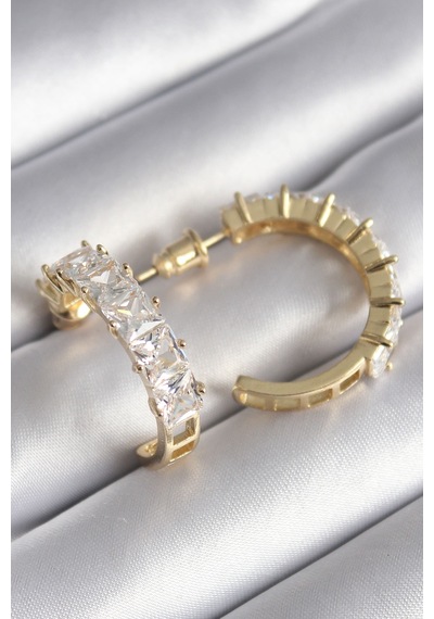 Pirinç Gold Renk Zirkon Taşlı Halka Model Kadın Küpe Diğer 23879929