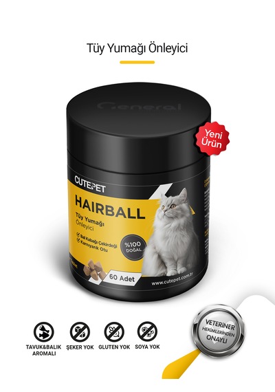 Cutepet Hairball Kedi Tüy Yumağı Önleyici Tablet 60 Adet Sindirim Destekleyici Ve Malt Etkili