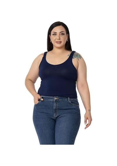 Disentis Büyük Beden Askıları Büzgülü Drapeli Crop Lacivert Body-lacivert Lacivert