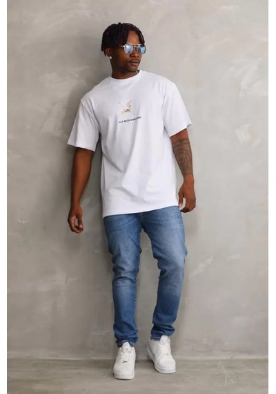 Suma Unisex Baskılı Oversize T-shirt Beyaz L Beden