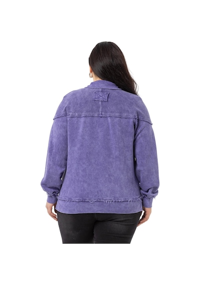 Büyük Beden Pis Dikişli Fermuarlı Yırtmaçlı Parça Boyalı Mor Sweatshirt-mor Mor