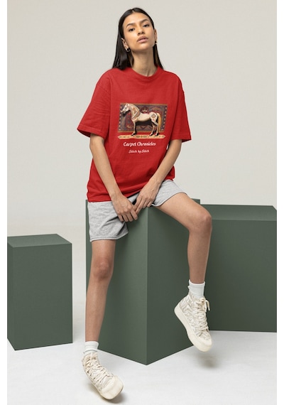 Noıssey Carpet Chronicles - Etnik Tasarımlı Unisex Oversize T-shirt Kırmızı