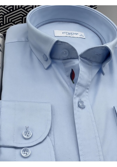 Slim Fit Uzun Kol Yıkamalı Gabardin Hediye Kutulu Erkek Gömlek Fs-001364 - Açık Mavi-1445 Açik Mavi