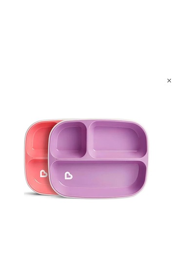 3 Bölmeli Sıçrama Engelleyici Tabak Seti 6 Ay+ 2'li Pembe/mor 4 Adet