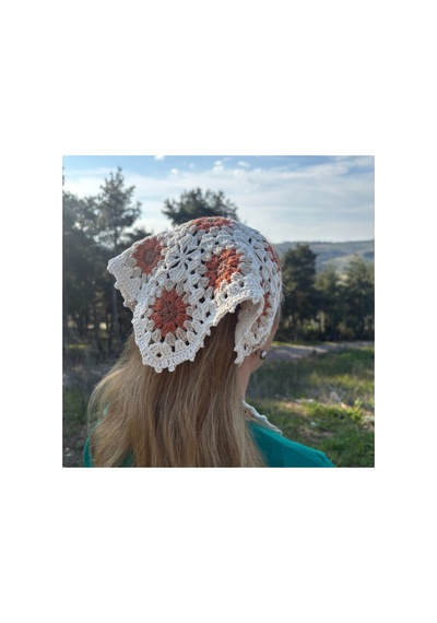 Tığ İşi Örgü Üçgen Bandana: Saç Bandı Bej Bej