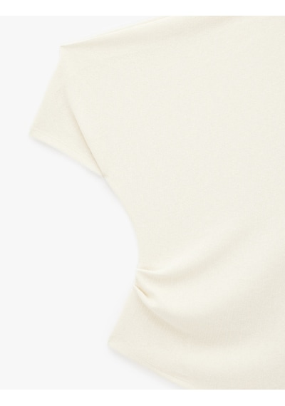 Koton Krep Kumaş Slim Fit Açık Omuz Asimetrik Yaka Kısa Kollu Bluz Sarı 6sak70027ek