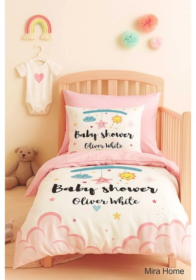 Yenidoğan Kız Bebek Nevresim Takımı %100 Pamuklu Baby Shower White Çok Renkli
