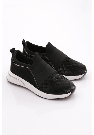 Dgn 204 Kadin Üstü Lastikli Kare Desenli Sneaker Ayakkabi 204-2494-R1690 Siyah