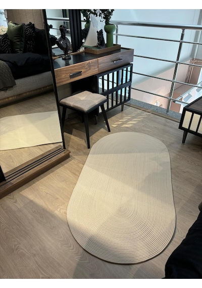 Mavaux Galileo Oval Jüt Yuvarlak Hasır Görünümlü Klasik Halı Kilim Krem