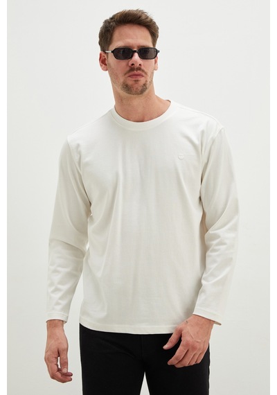 Fullamoda Baskılı Bisiklet Yaka Sweatshirt Ekru