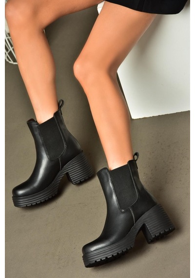 Fox Shoes R996020009 Siyah Kalın Topuklu Kadın Bot Siyah