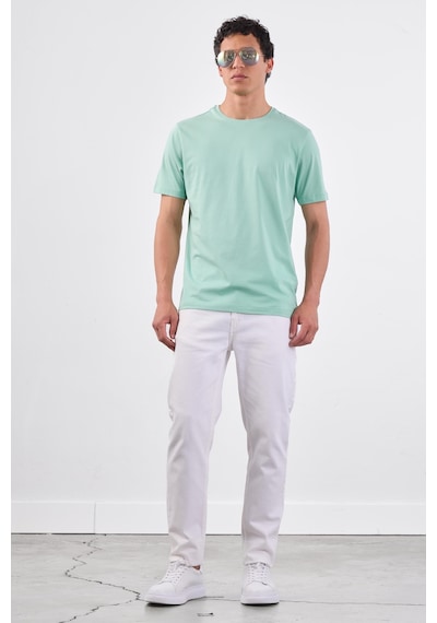 Dufy Mint Yeşili Bisiklet Yaka Pamuklu Düz Renk Slim Fit Erkek T-shirt Mint Yeşili