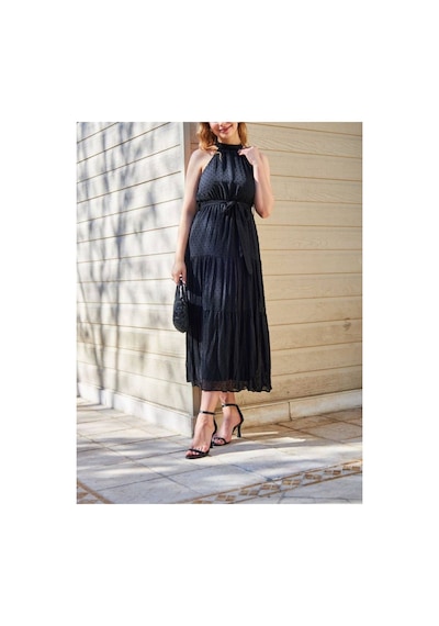 Çınar Boutique Halter Yaka Ponponlu Şifon Elbise Siyah Siyah