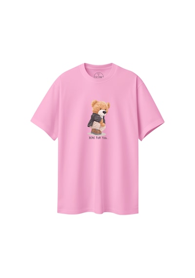 Velvoria Oversize Kadın Here For You Baskılı Pembe Renk T-shirt