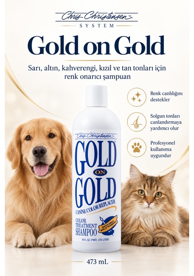 Chris Christensen Gold On Gold Sarı Ve Kahverengi Tonlar İçin Kürk Renk Onarıcı Kedi Ve Köpek Şampuanı 473 Ml