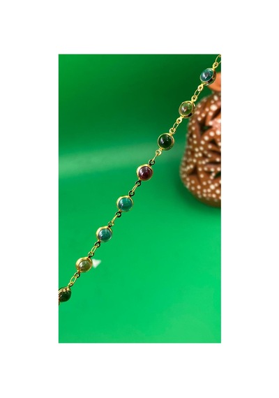 Kadın Gold Renk Yuvarlak Renkli Zirkon Taşlı Bileklik 18 Cm Altın