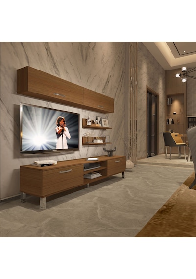 Decoraktiv Eko 5 Mdf Dvd Krom Ayaklı Tv Ünitesi Tv Sehpası Ceviz
