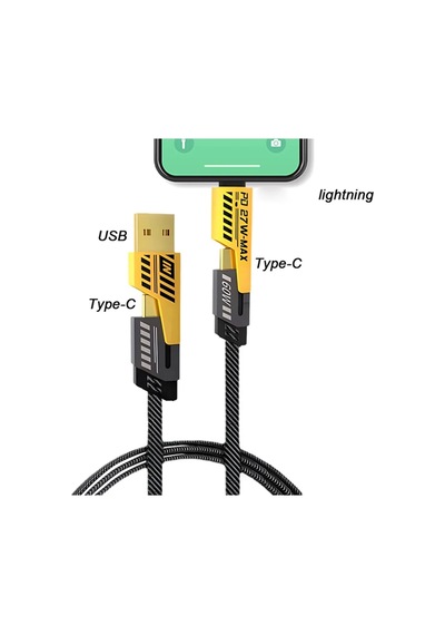 Buğz 4in1 Type-c 65w To Usb-a + Type-c To Lightning 27w Hızlı Şarj Kablosu Siyah