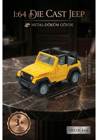1:64 Ölçek Metal Döküm Sarı Jeep Oyuncak Araba - Off-road Arazi Aracı Die-cast Model Çok Renkli