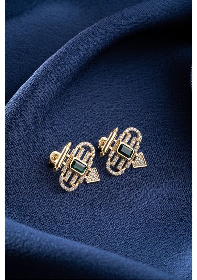 Çekirdekjewelry 925 Ayar Gümüş Baget Taşlı Küpe Sarı