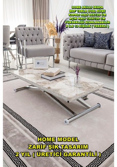 Home Üst Tabla Mdf Beyaz Mermer Oval Köşe Alt Krom