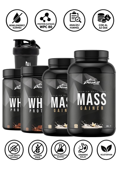 Hacim Paketi 14: 2 Adet Mass Gainer 2x3 Kg Vanilya + 2 Adet Whey Protein 2x500 Gr Çikolata + Shaker