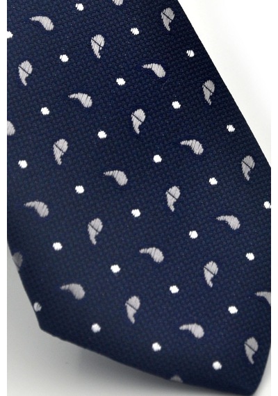 Gaffy Beyaz Füme Desenli Lacivert Dokuma Kumaş Mendilli Slim Fit Kravat // Sdk-2612-2 Lacivert