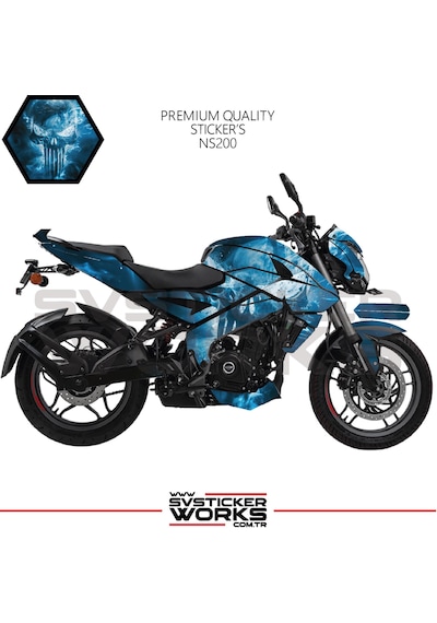 Bajaj Ns200 Sticker Kaplama Punisher Motor Kaplama Modeli Hazır Kit Siyah