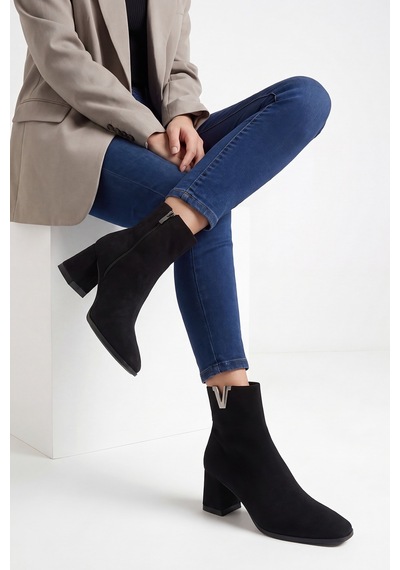 Luvi Shoes Lean Siyah Süet Tokalı Kadın Kalın Topuklu Bot