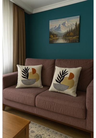 Punch İşlemeli Modern Tasarım Dekoratif 2'li Kırlent Kılıfı Nakışlı Keten 43x43 Cm Çok Renkli