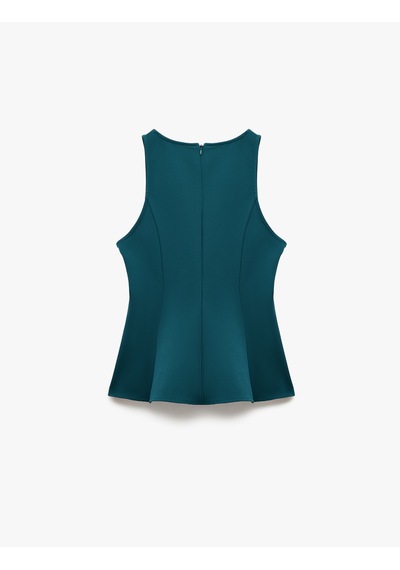 Koton Slim Fit Kolsuz Bisiklet Yaka Peplum Bluz Yeşil 6wak30003pw Zeytin Yeşili