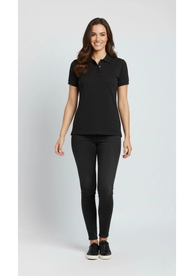 Novalisse Kadın Polo Yaka Tişört Pike Kumaş Kısa Kol Regular Fit Yazlık T-shirt - Siyah Çoklu Renk