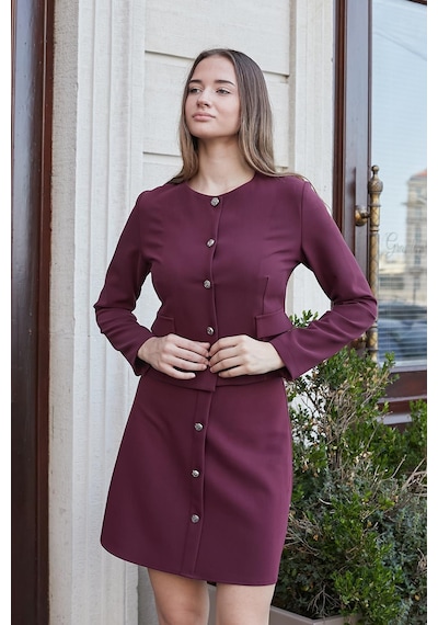 Kadın Hafif Esnek Kumaş Geniş Sıfır Yaka Cep Kapaklı Uzun Kol Dar Kesim Hafif Kısa Blazer Ceket-bordo Bordo Kadın Hafif Esnek Kumaş Geniş Sıfır Yaka Cep Kapaklı Uzun Kol Dar Kesim Hafif Kısa Blazer Ceket-bordo Bordo