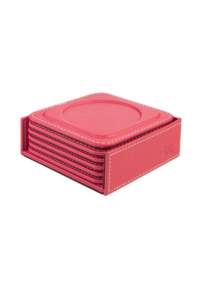 Bardak Altlığı,6 Lı Set,masaüstü Yuvarlak Cup Coaster,vegan Suni Deri,11x11 Cm.,fuşya Fuşya