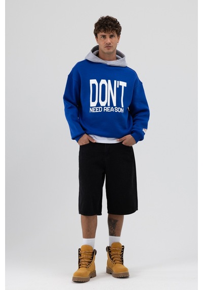 Vamos Çift Renk Baskılı Oversize Sweatshirt V70-92 Saks Mavi