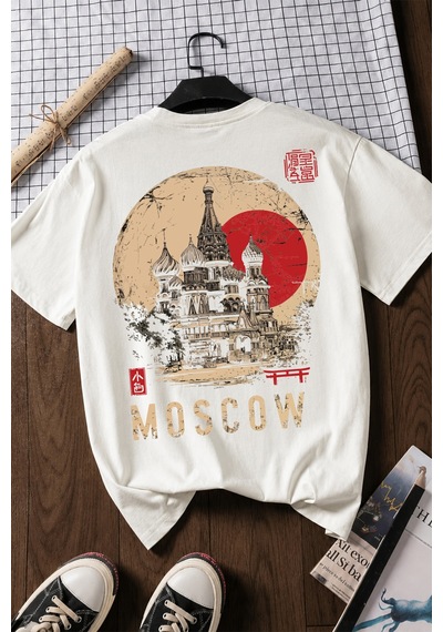 Spoyi Moscow Heritage Tasarımlı %100 Pamuk Yarım Oversize Beyaz T-mhirt