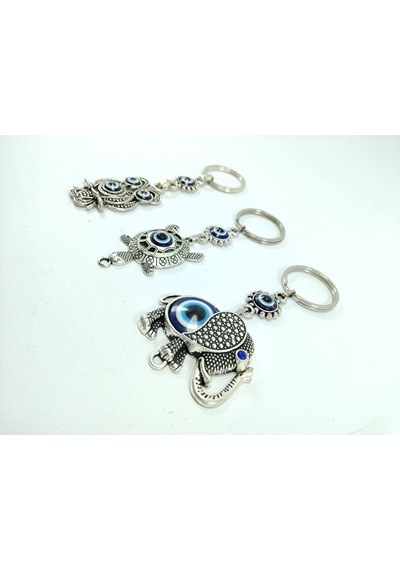 Üçlü Metal Nazar Boncuklu Baykuş/ Kaplumbağa / Fil Anahtarlık Set