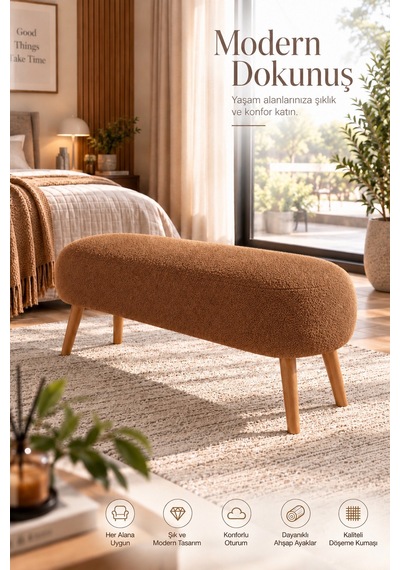 Lona Bukle Kumaş Modern Bench Puf Çok Amaçlı Yatak Ucu Ve Antre Bankı Taba
