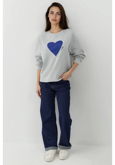 Hiccup Baskılı Yuvarlak Yaka Sweatshirt Gri