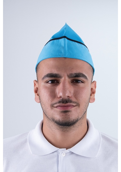 Chef Bone Kep Aşçı Şef Şapkası Turkuaz Siyah Biyeli Çok Renkli