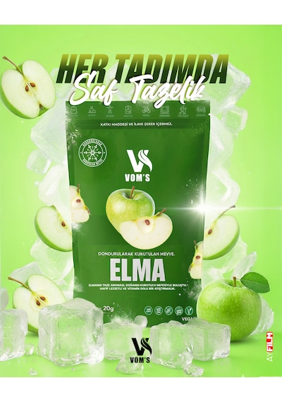 Voms Dondurularak Kurutulmuş Meyve Cipsi - Freeze Dried Elma 20gr 20 G