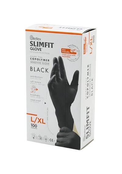 Reflex Slimfit Glove Kod-031 L-xl Siyah Pudrasız Muayene Eldiven 100lü Bx40