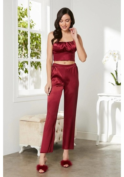 Pierre Cardin Kadife Saten 3'lü Pijama Takım 2075 Bordo 001