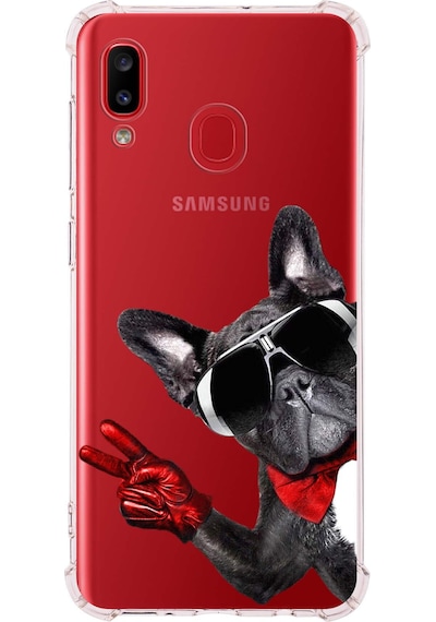 Samsung Galaxy A20 Uyumlu Köpek 2 Baskılı Şeffaf Köşe Korumalı Antişok Kılıf